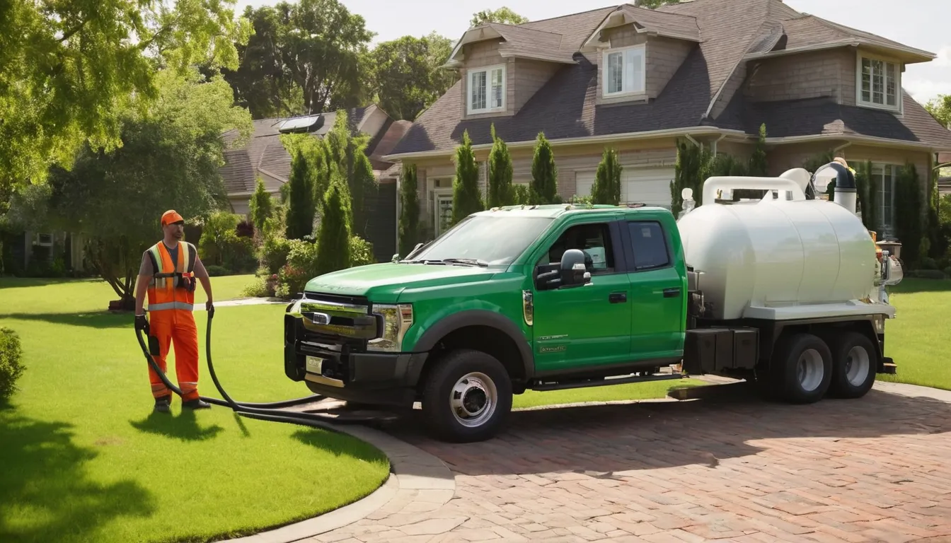 Friendly septic provider pumping a tank at a home near Sandy Springs